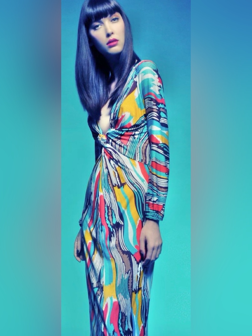 NWT t-bags los angeles Art Deep-V Twist Stripes Cotton RawHem Maxi Dress Size XS